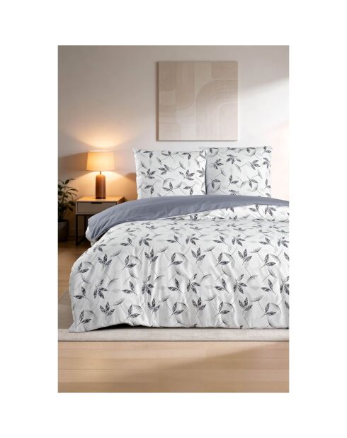 Bettbezug-Set mit Kissenbezug aus grauer bedruckter Baumwolle - 140x200 cm