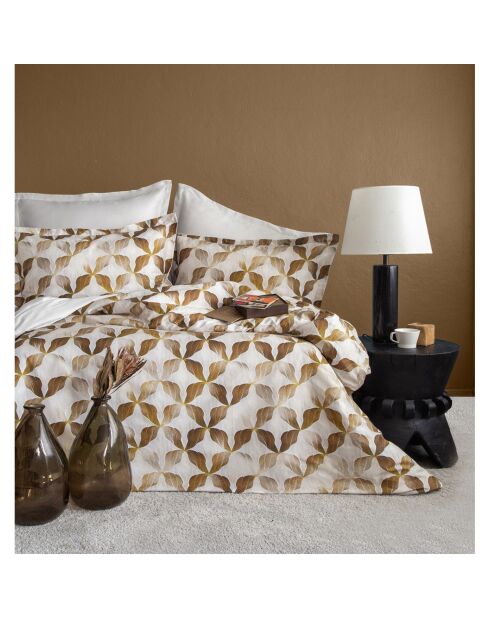 Bettbezug-Set mit 2 Kissenbezügen aus beigem, bedrucktem Baumwollsatin — 240x220 cm