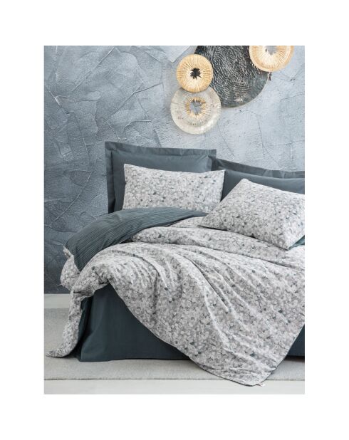 Anthrazitfarbenes Bettbezug-Set aus bedruckter Baumwolle mit Kissenbezug -140x200 cm