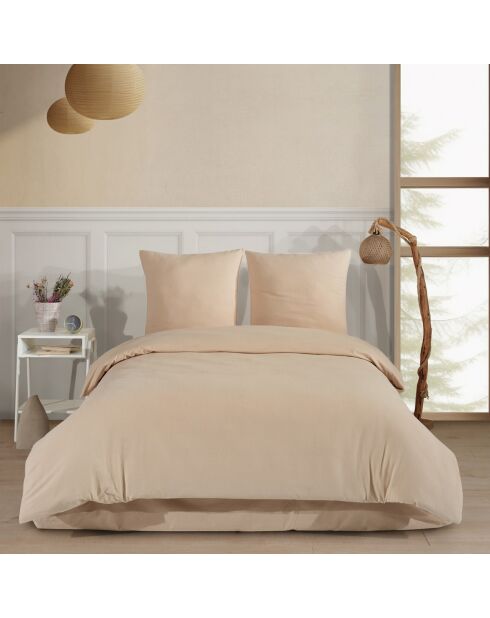 Parure de lit avec 2 taies d'oreiller Flanelle de coton beige - 200x200 cm