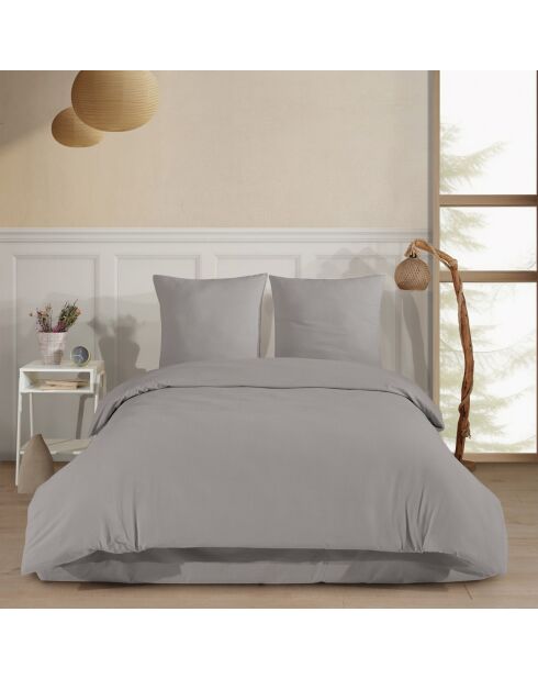 Parure de lit avec 2 taies d'oreiller Flanelle de coton grise
