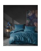 Juego de funda de edredón de algodón a rayas azul petróleo con funda de almohada, 140 x 200 cm