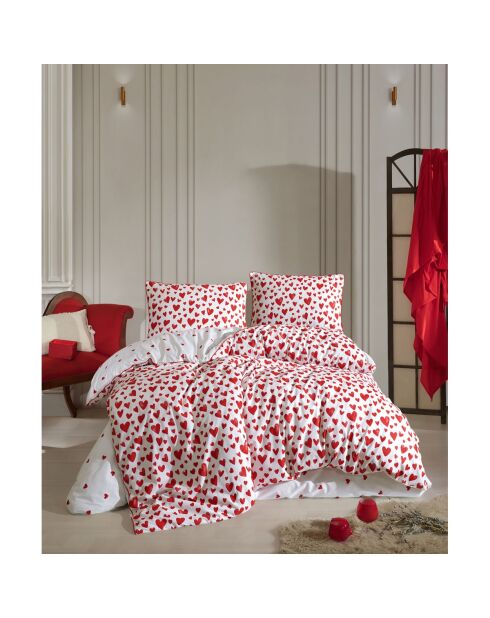 Housse de couette avec 2 taies d'oreiller en coton imprimé Amour rouge