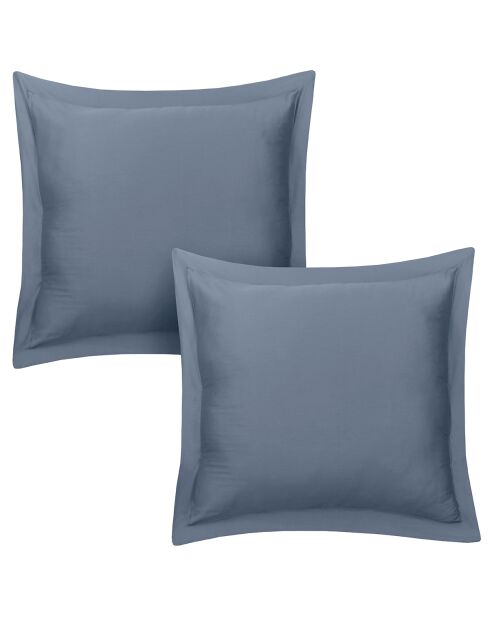 Lot de 2 taies d'oreiller satin de coton bleu