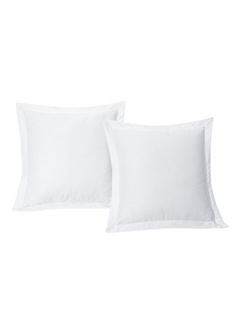 Set aus 2 weiß gestreiften Kissenbezügen aus Baumwolle, 63 x 63 cm