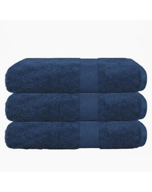 Lot de 3 maxi draps de bain en coton bleu marine - 100x150 cm