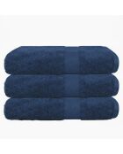 Set van 3 marineblauwe katoenen badstof handdoeken - 50x90 cm