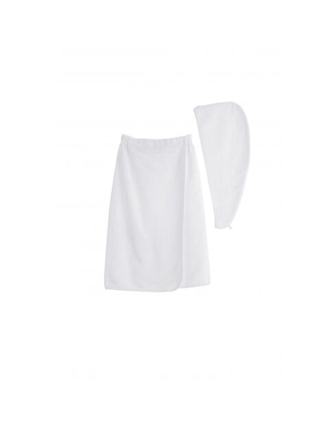 Set pareo e asciugamano per capelli in cotone bianco - 70x145 cm