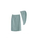 Set Paréo et serviette à cheveux en coton vert céladon - 70x145 cm
