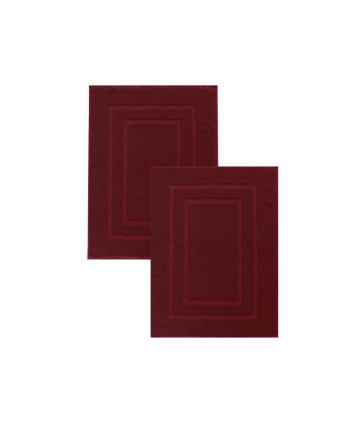 Lot de 2 Tapis de bain éponge en coton bordeaux - 50x70 cm