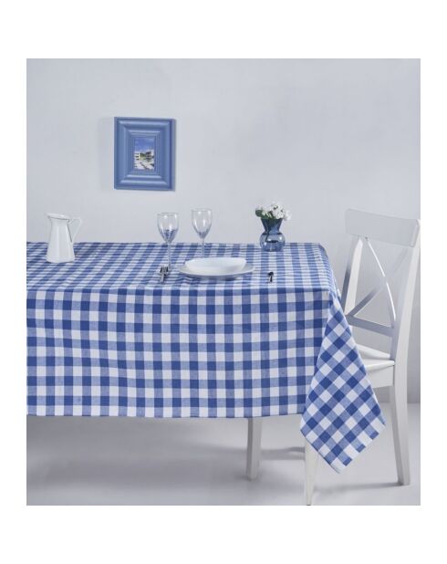 Nappe en coton Carreaux bleue - 150x150 cm