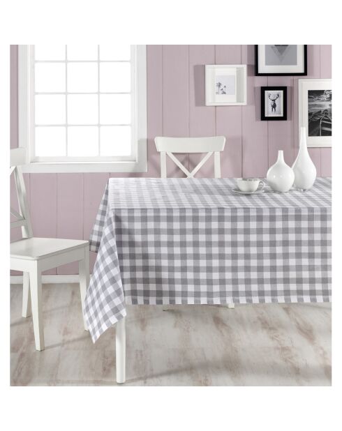 Nappe en coton Carreaux grise - 150x300 cm