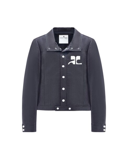 Blouson Iconique Logo Poitrine en Vinyle – Courrèges – Bleu Denim
