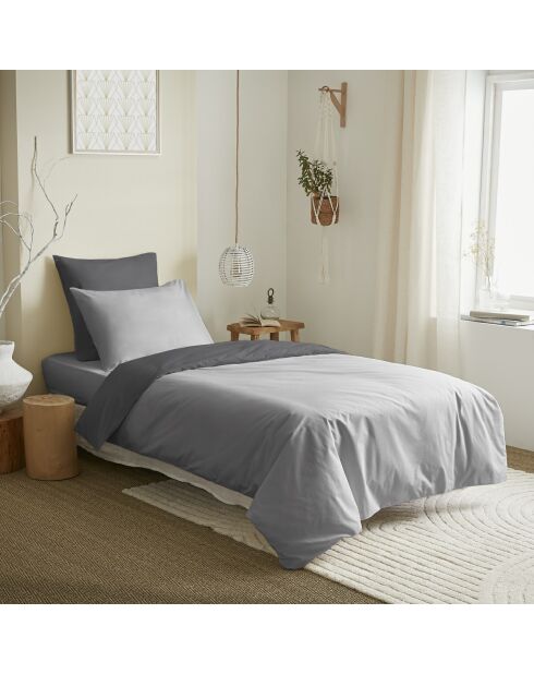 Juego de funda nórdica, sábana bajera ajustable y fundas de almohada gris/antracita, para cama de 140 x 190 cm