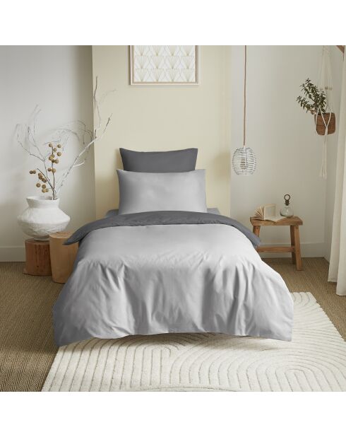 Juego de funda nórdica, sábana bajera ajustable y fundas de almohada gris/antracita, para cama de 140 x 190 cm