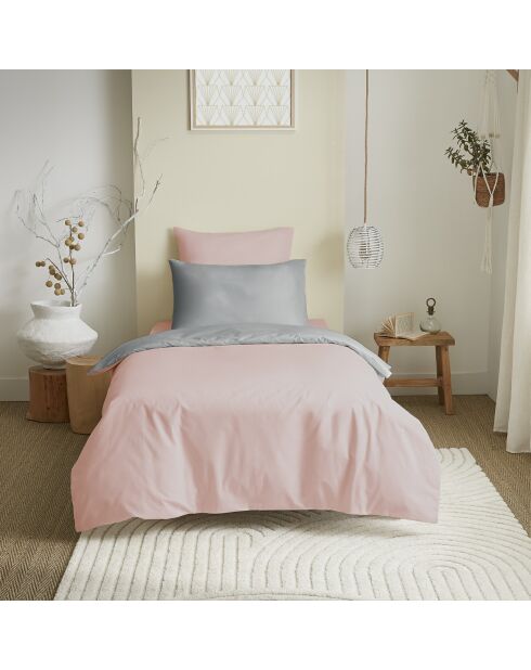 Funda de edredón, sábana bajera y fundas de almohada rosa/gris
