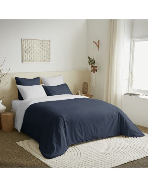 Set copripiumino, lenzuolo con angoli elasticizzati e federe blu/bianco