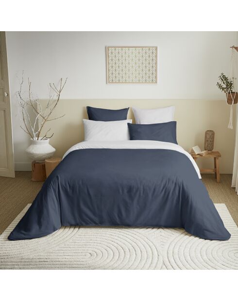 Set copripiumino, lenzuolo con angoli elasticizzati e federe blu/bianco