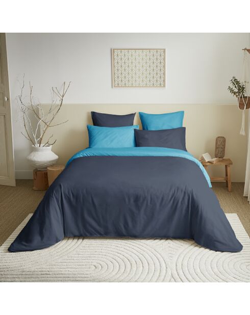 Funda de edredón, sábana bajera y fundas de almohada en color marino/turquesa