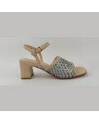 Sandales à talon en cuir bleu métallisé