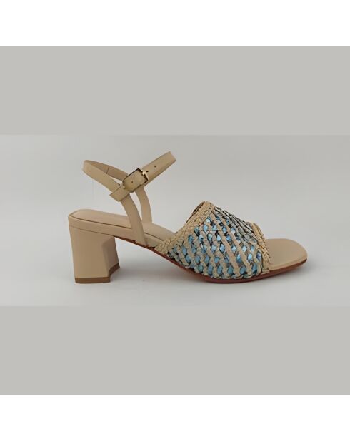 Sandales à talon en cuir bleu métallisé