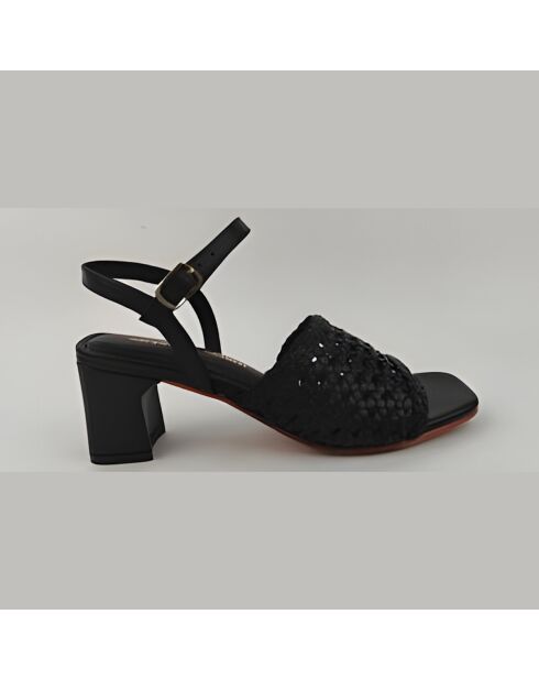 Sandales à talon en cuir noires