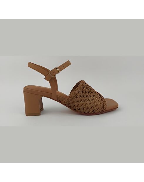 Sandales à talon en cuir camel