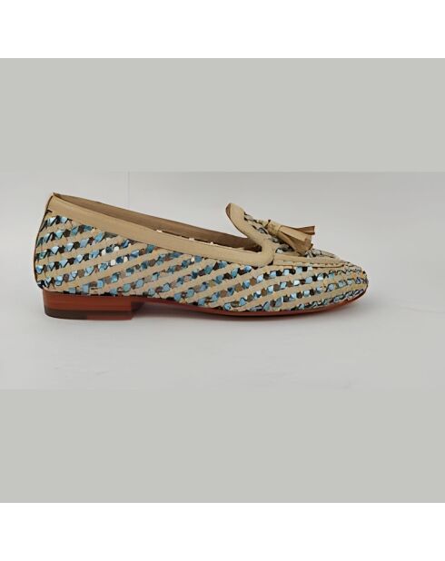 Mocassins à pampilles en cuir bleu métallisé