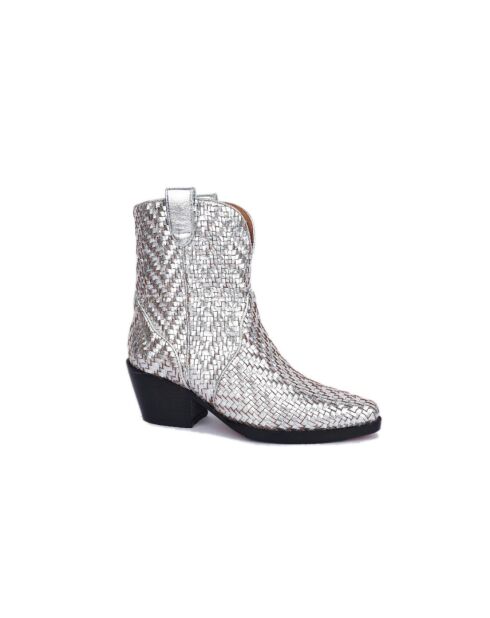 Bottines cowboy en cuir argentées