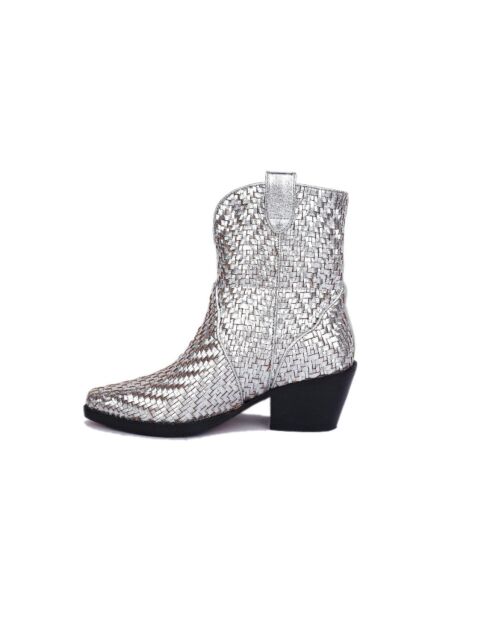 Bottines cowboy en cuir argentées