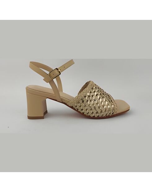 Sandales à talon en cuir dorées