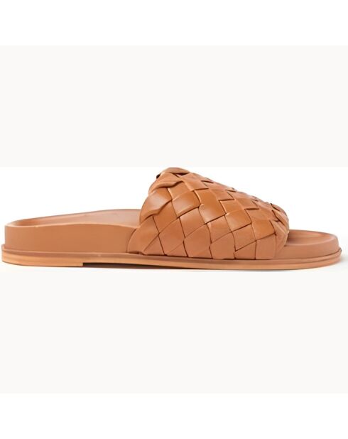 Mules plates en cuir cognac