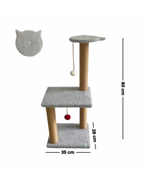 Árbol para gatos Tina 2 gris - 35x28x80 cm