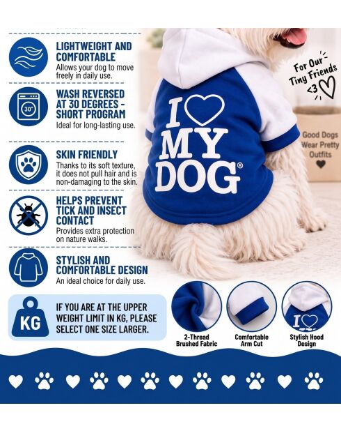 Love My Dog L blauwe hondenhoodie