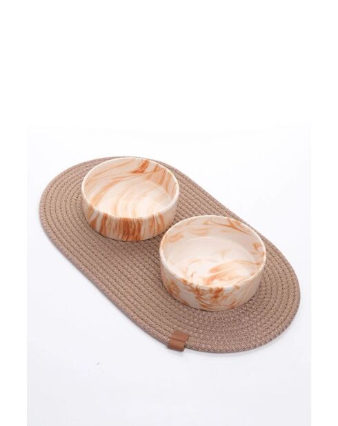Ensemble de 2 gamelles pour animaux beige - 14x5 cm