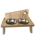 Cuencos dobles de madera Tori para animales - 17x33x10 cm