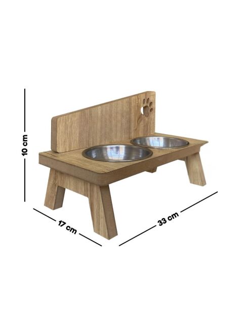 Cuencos dobles de madera Tori para animales - 17x33x10 cm