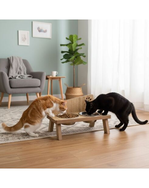 Tori houten dubbele dierenschalen - 17x33x10 cm