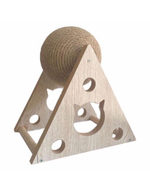 Griffoir boule rotative corde jute et structure bois - 27x21x27 cm