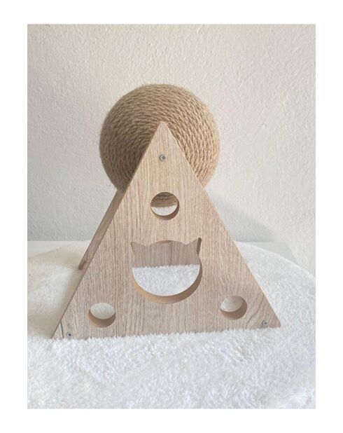 Griffoir boule rotative corde jute et structure bois - 27x21x27 cm