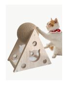 Griffoir boule rotative corde jute et structure bois - 27x21x27 cm