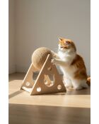 Griffoir boule rotative corde jute et structure bois - 27x21x27 cm