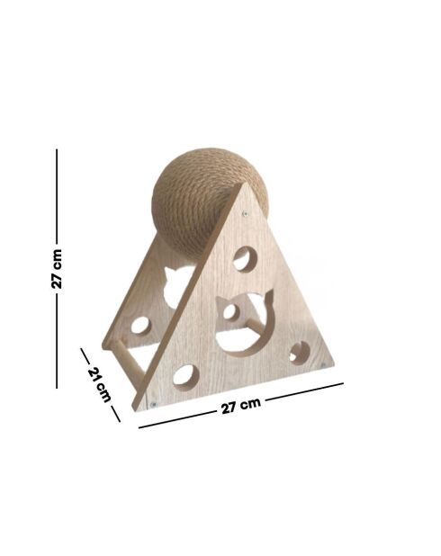 Griffoir boule rotative corde jute et structure bois - 27x21x27 cm