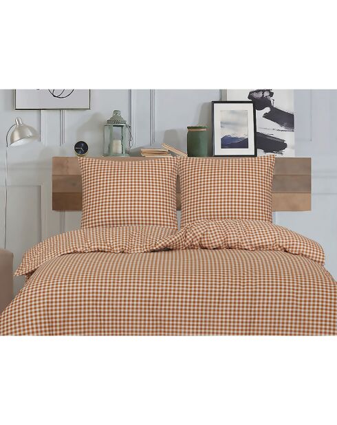 Funda nórdica de algodón con estampado de moca Vichy con funda de almohada, 140 x 200 cm