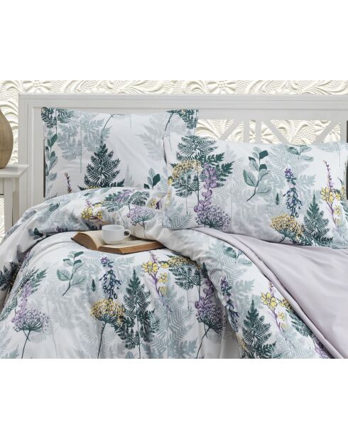 Parure housse de couette avec un taie d'oreiller en coton imprimé verte - 140x200 cm