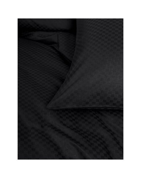 Parure housse de couette avec 2 taies d'oreiller coton uni jacquard noire