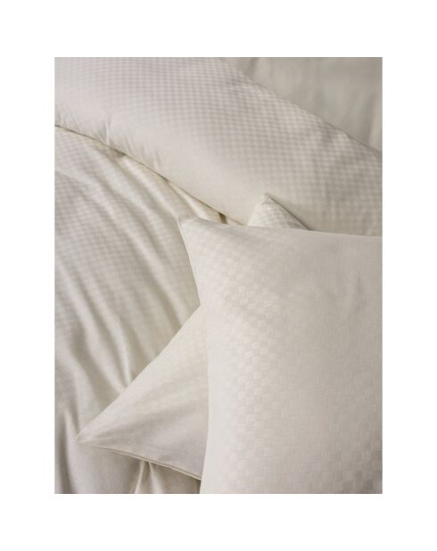 Bettbezug-Set mit 2 Kissenbezügen, unifarbener Baumwolljacquard, cremefarben