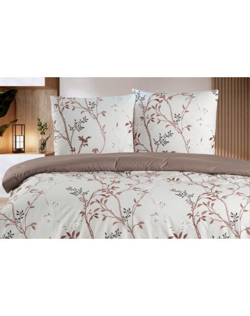 Parure housse de couette avec un taie d'oreiller en coton imprimé beige - 140x200 cm