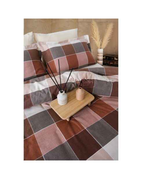 Juego de edredón de franela de algodón estampado Echo Brown con 2 fundas de almohada