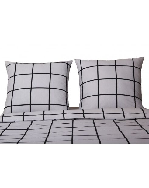 Juego de cama gris de algodón estampado a cuadros